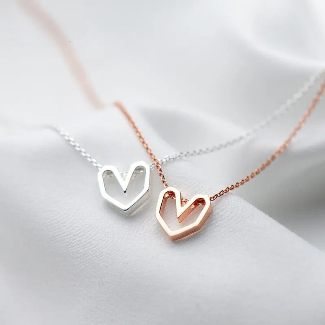 Geometric Heart Silver Necklace