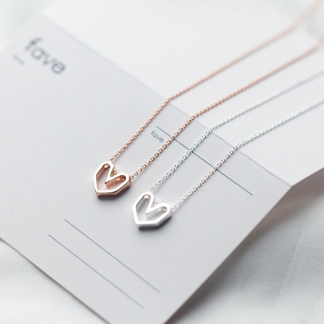 Geometric Heart Silver Necklace
