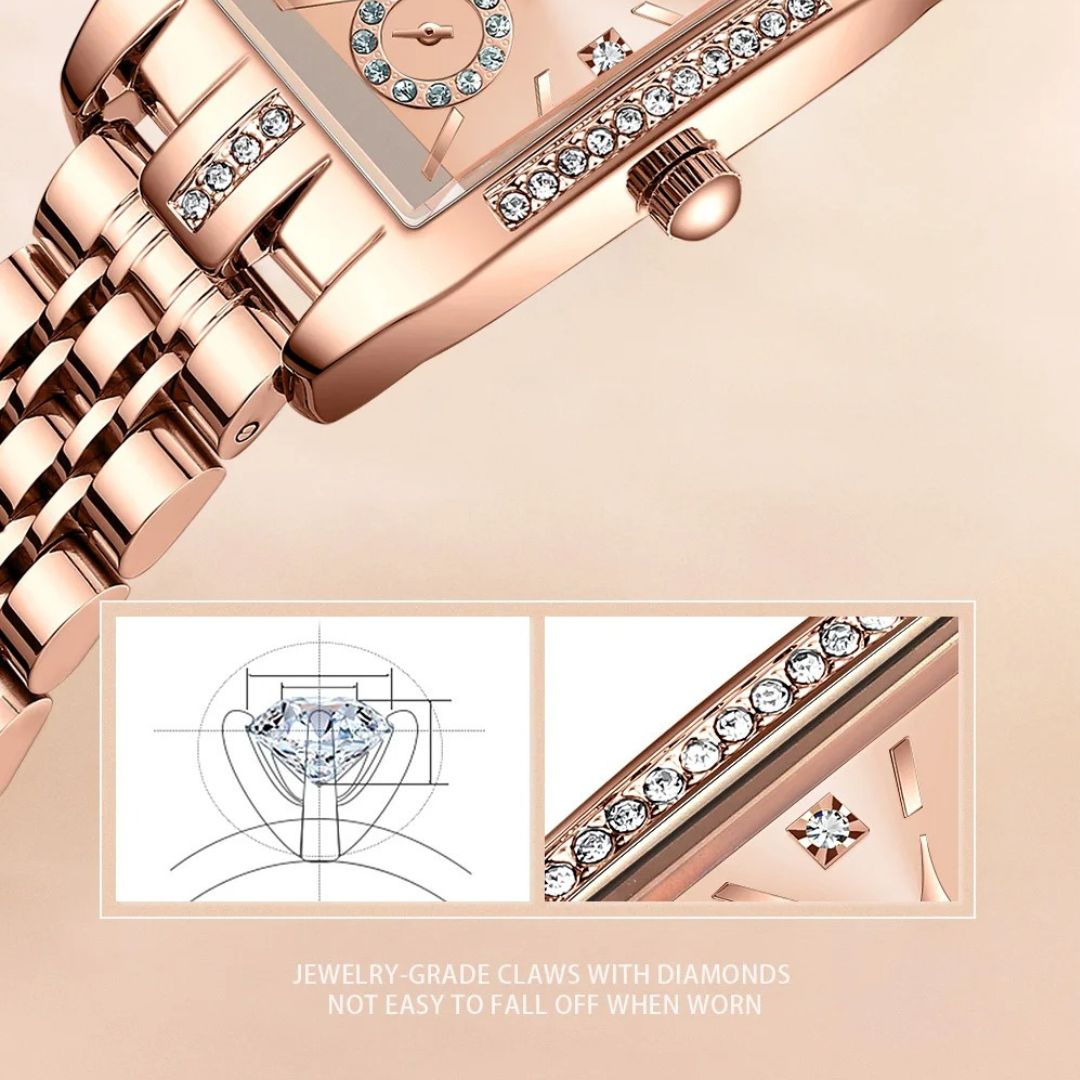 Ladies Sparkling Rectangular Stainless Steel Watch