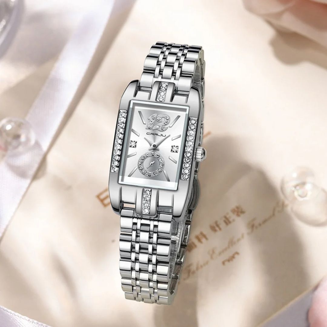 Ladies Sparkling Rectangular Stainless Steel Watch