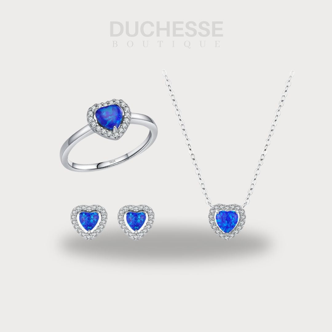Sparkling Blue Hearts Silver Jewelry Set